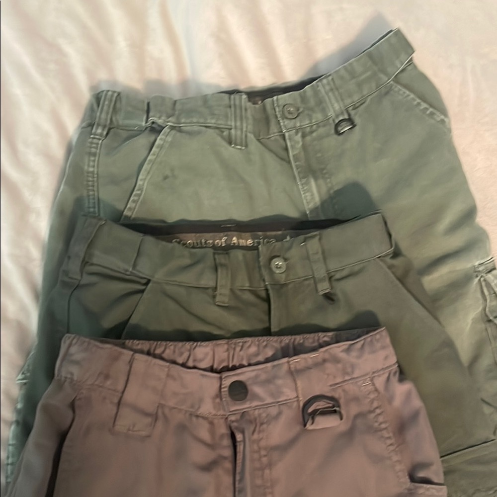 Three pairs of Scouts Kids Olive Green Cargo Pants/Shorts